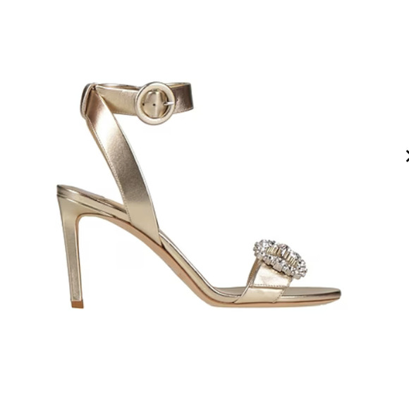 NWD Jimmy Choo Crystal Embellished Heel Sandal Sz 35 Gold - Picture 1 of 16
